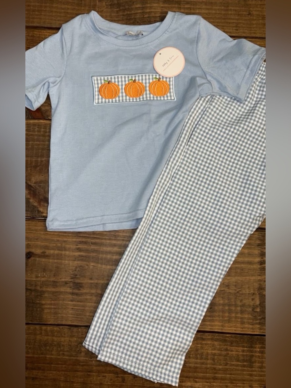 Light Blue Kids Pumpkin Applique Pajama Set